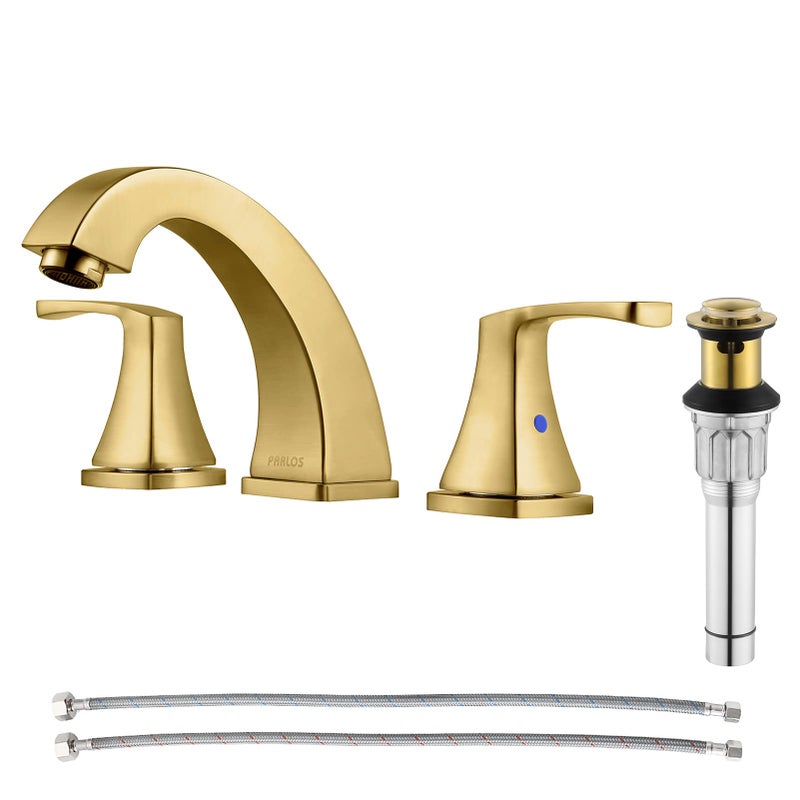 PARLOS 2-Handle Widespread Bathroom Faucet with Metal Pop Up Drain and cUPC Faucet Supply Lines, Brushed Gold, Doris 1417208 - Image 1